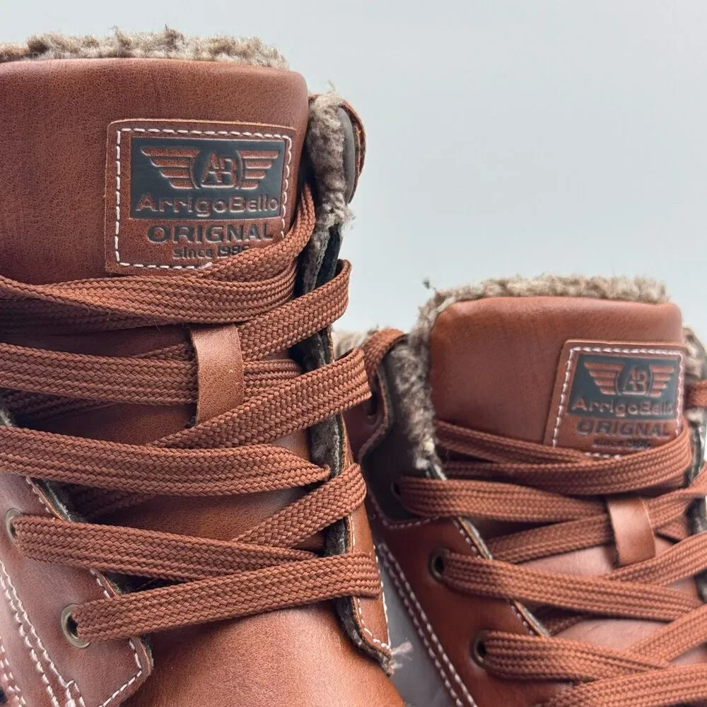 Arrigo Bello Mens 8 Brown Leather Fur Lined Hiker Boots AM9058-3